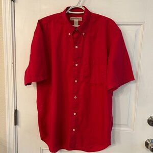 Vintage Banana Republic Men's Red Cotton Button Up Short Sleeve w Pocket